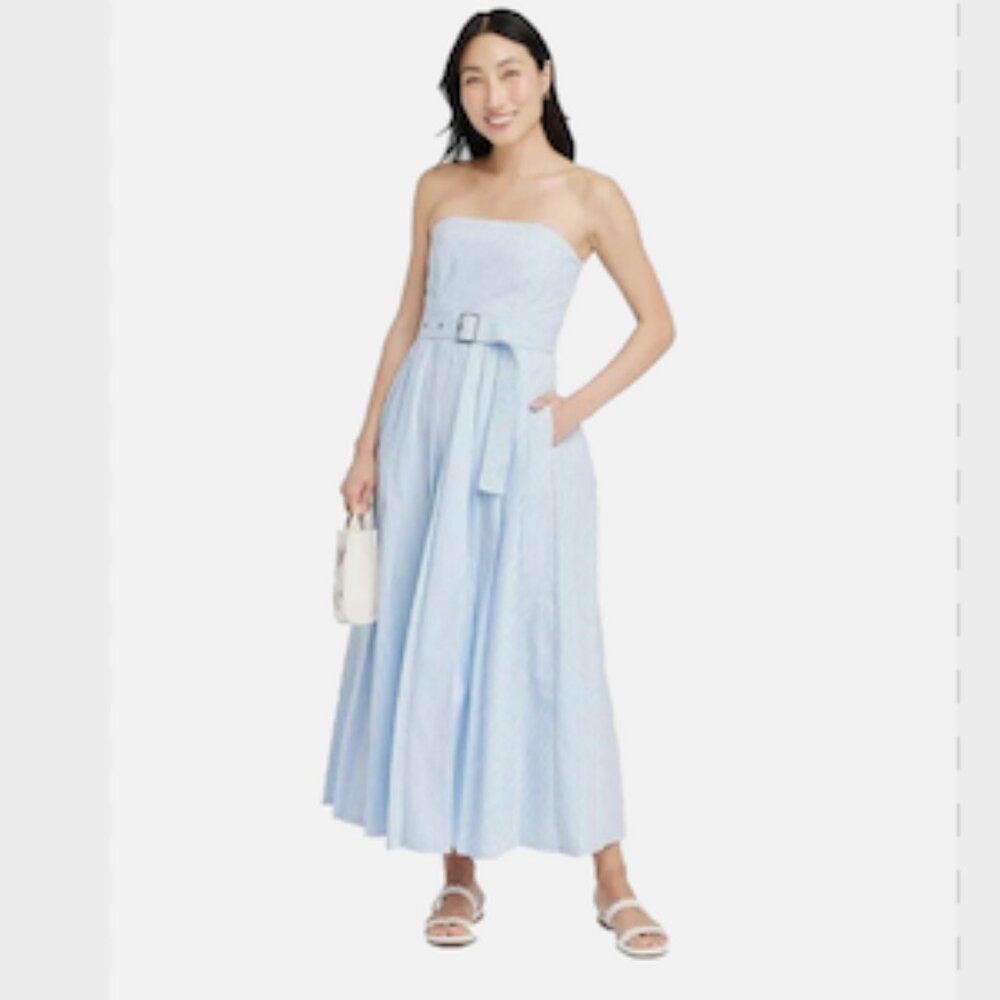a new day Blue White Striped Sleeveless Belted Midi Dress  6 - Picture 3 of 15